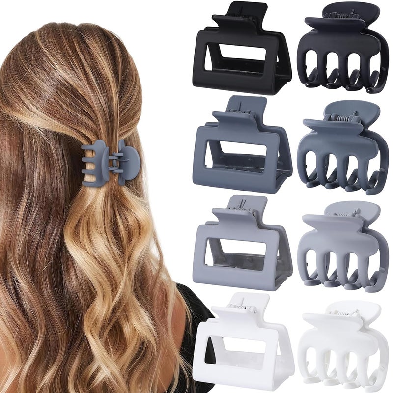 USDNICE Medium Hair Clips Combination 2 Styles Small Claw Clips for Thin Hair 8 Pcs Matte Non-slip Rectangle Jaw Clips Square Hair Accessories for Women and Girls (Grey) - Image 1